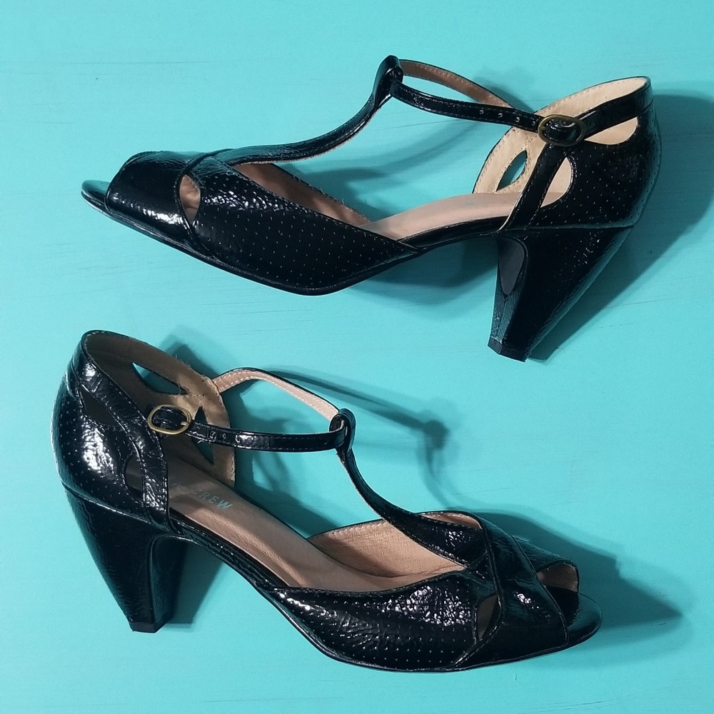 Chelsea Crew Black T Strap Perforated Peep Toe